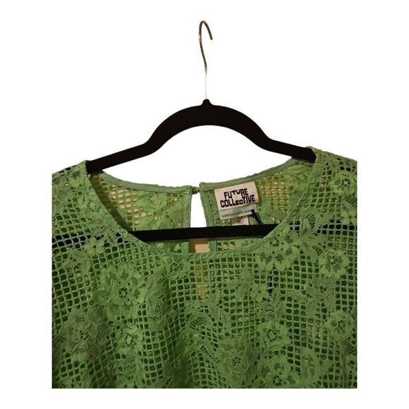 FUTURE COLLECTIVE Green Lace Peplum Crop Blouse - Size XXL - Picture 3 of 8